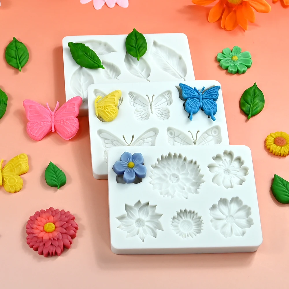 Flowers and Butterflies Silicone Mold Grass Leaves Cake Baking Decoration Chocolate Mold Pudding Starfish Silicone Mold