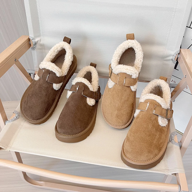 

Women's Winter Fleece Lined Thick Warm Fur Slippers Rubber Sole Anti-Fur Slip-On Cotton Shoes Korean Style Ankle Boots