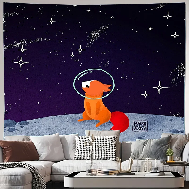 

Космический гобелен с лисой Галактика Гобелен Небесный настенный космический декор Спальня Эстетический декор комнаты в общежитии Вселенная Гобелен Sci-F