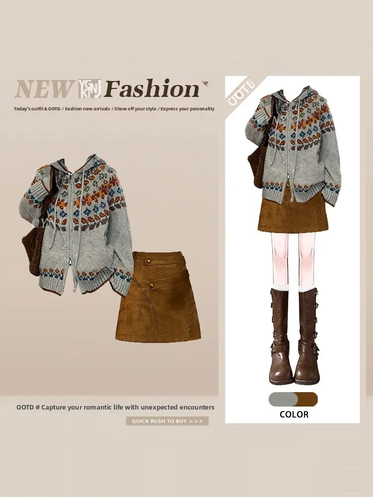 Cisas ニット Aライン スカートセット レディース 冬用 暖かい スカート エスニック アーティスティック アンサンブル ロングスカート Cisas...