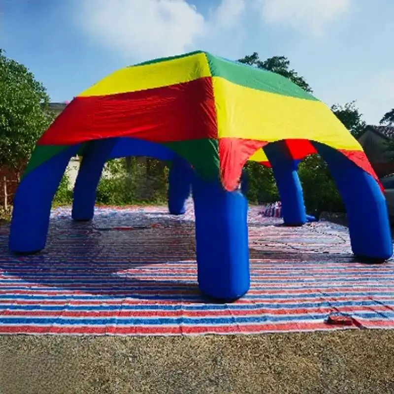 Colorful Giant Iatable Spider Tent With Rainbow Color And Blue Beams Event Canopy Marquee Party Gazebo For Advertising
