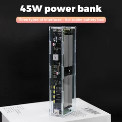 Transparent PD 45W Two Way 20000mah LED Lighting Digital Display 21700 18650 Battery No Welding Punk Fast Charge Power Bank