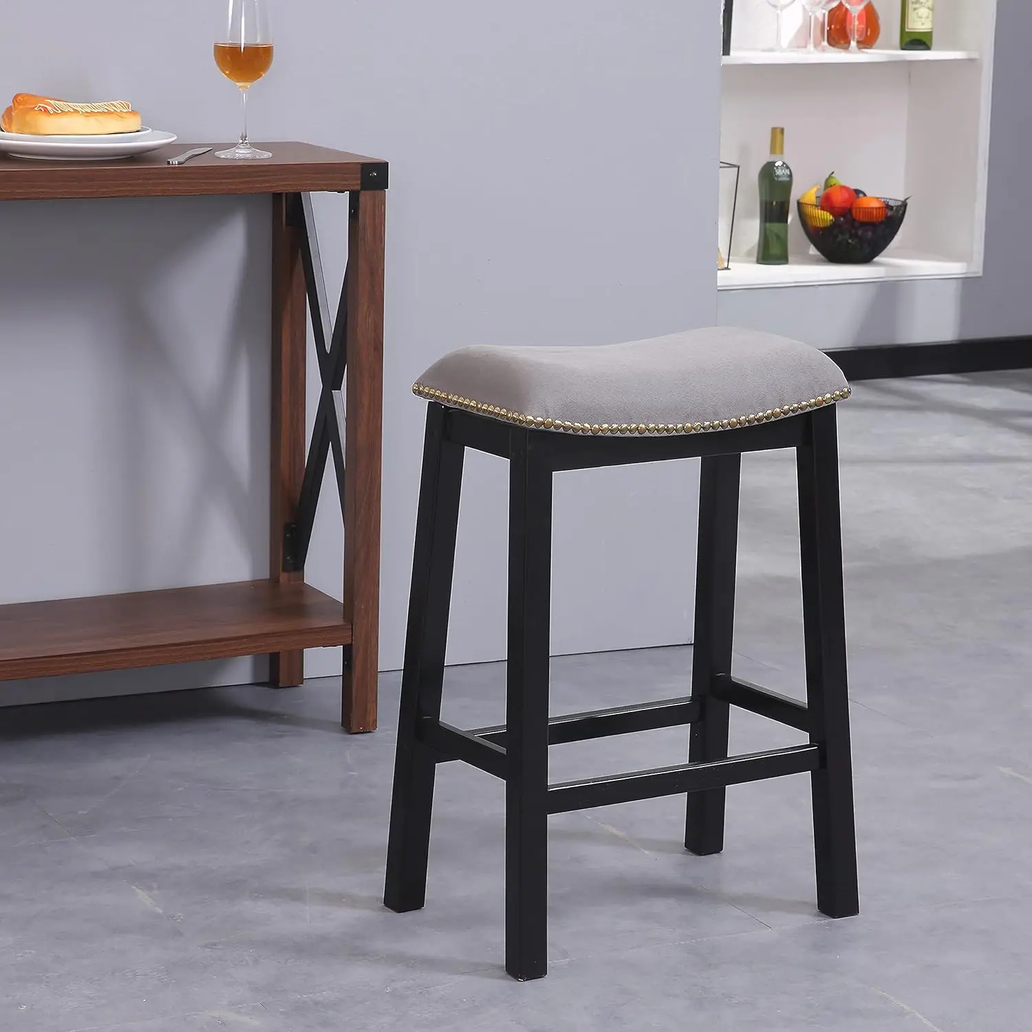 

24" Saddle Stool, Espresso/Beige