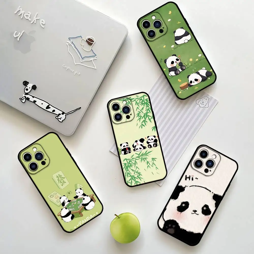Entspannter Panda Handyhülle für iPhone 17 16 15 11 13 14 Pro Max X Xr Xs Max 12mini Schwarze Schutzhülle