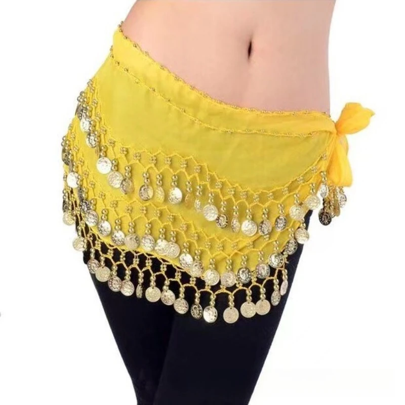 Bufanda de cintura de gasa ondulada versátil para danza del vientre y danza india - Cadena de cadera ajustable para artistas adultos y danza grupal