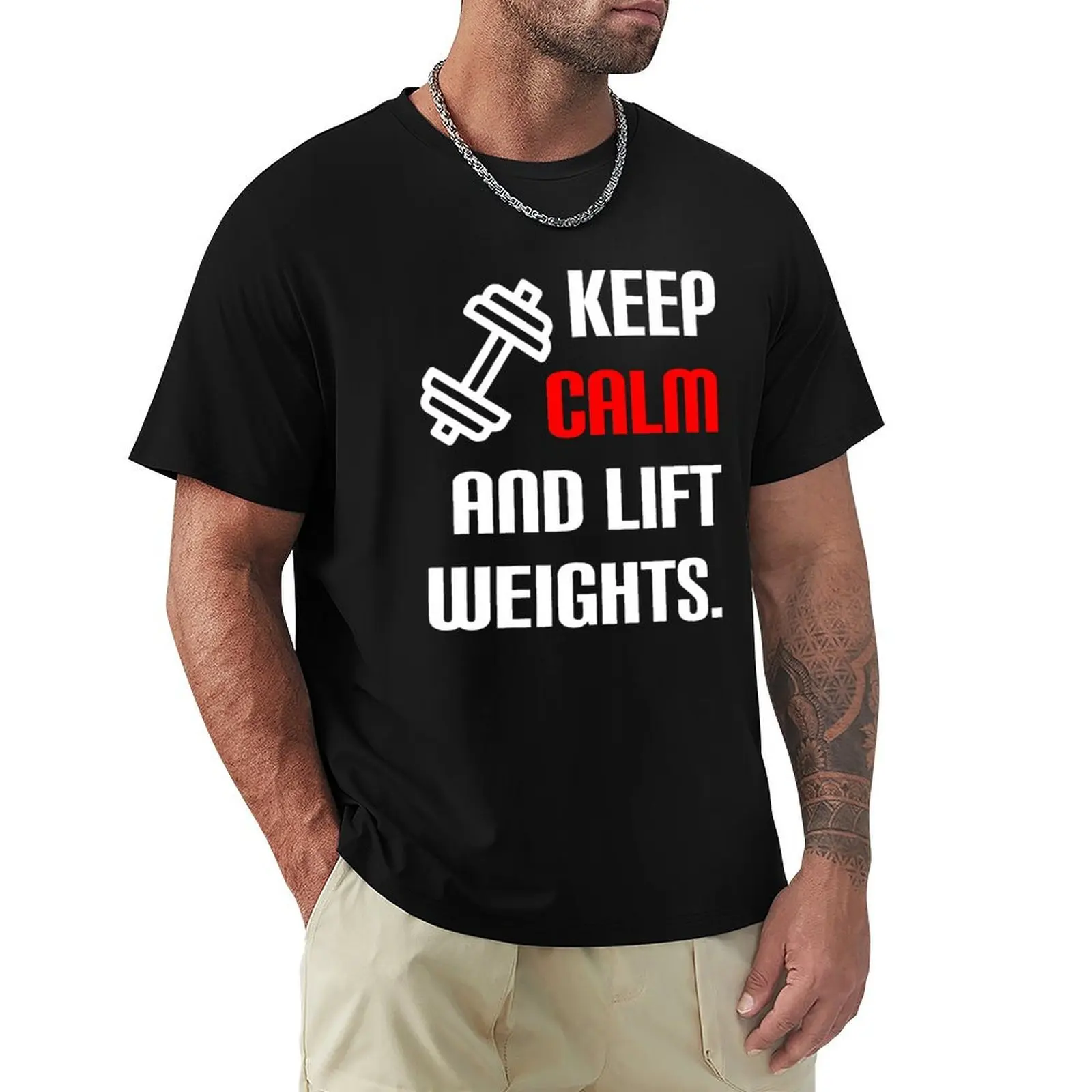 Keep calm and lift weights T-Shirt All Match Basic Short Sleeve Top