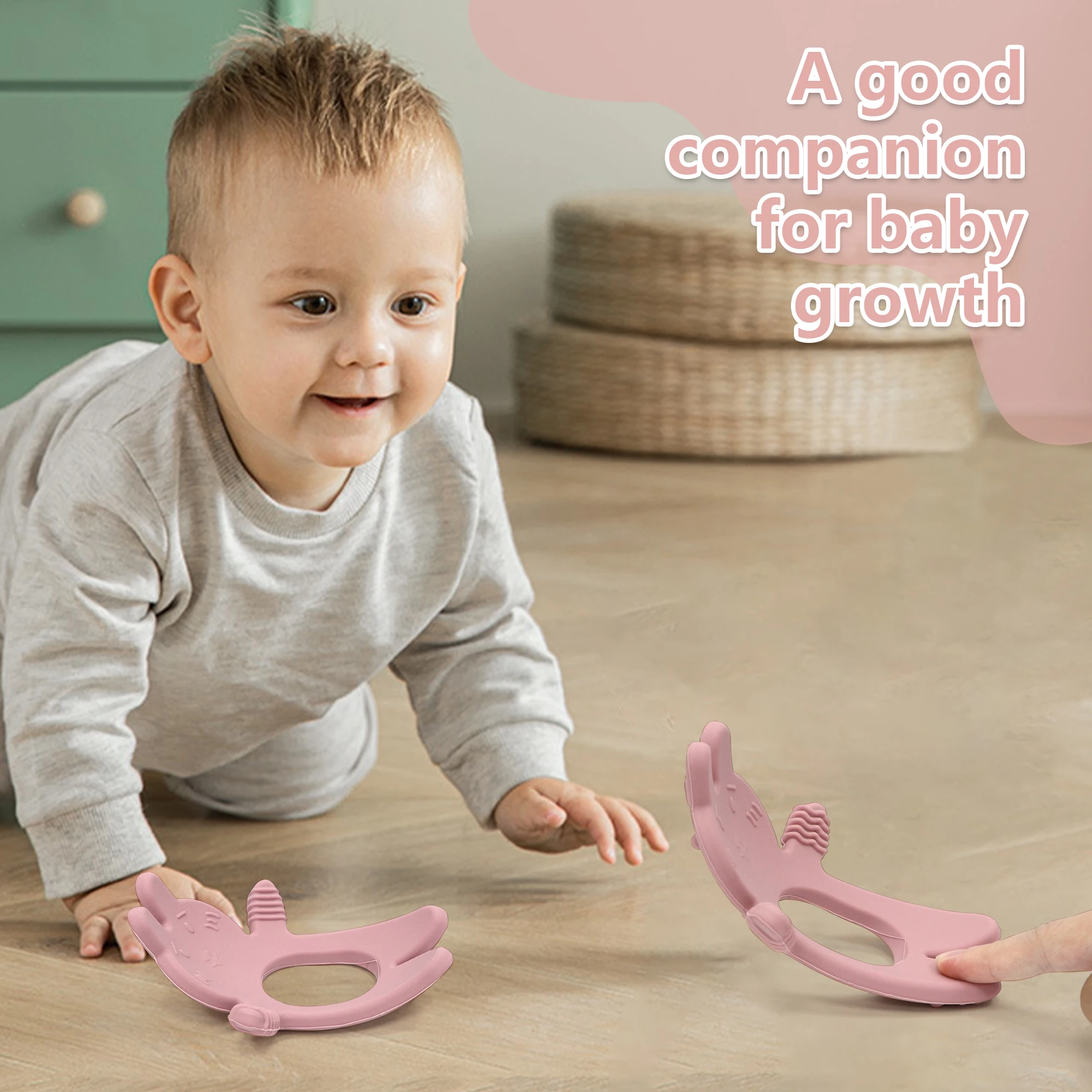 Urocza zabawka dla niemowląt w kształcie króliczka, gryzak, silikon spożywczy, odpowiedni dla dzieci w wieku 0-12 miesięcy, świetny prezent dla noworodka.