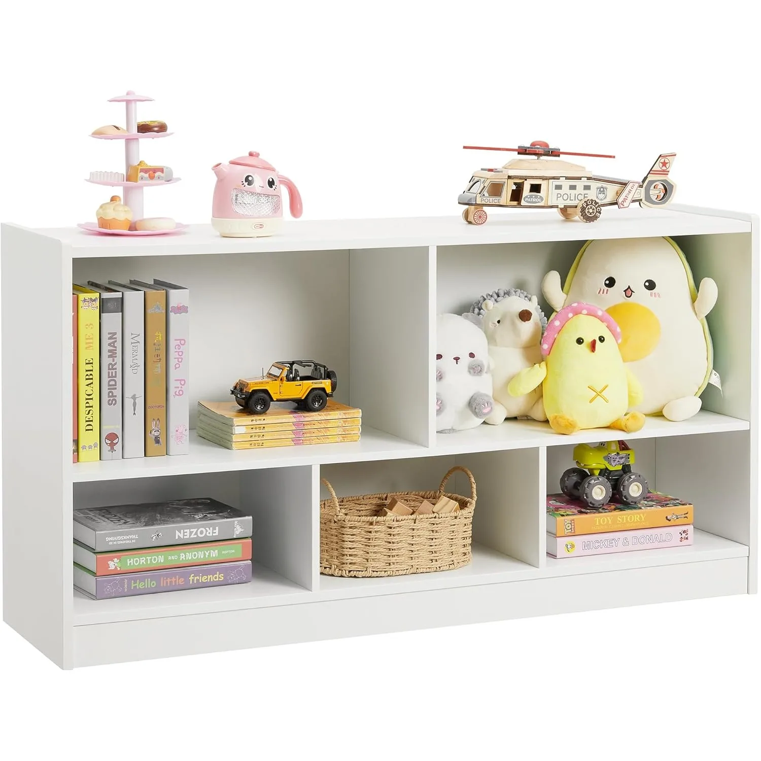 

Kids Toy Storage Organizer, 5-Section Storage Cabinet for Organizing Books Toys, Wooden Bookshelf Daycare Furniture for School,