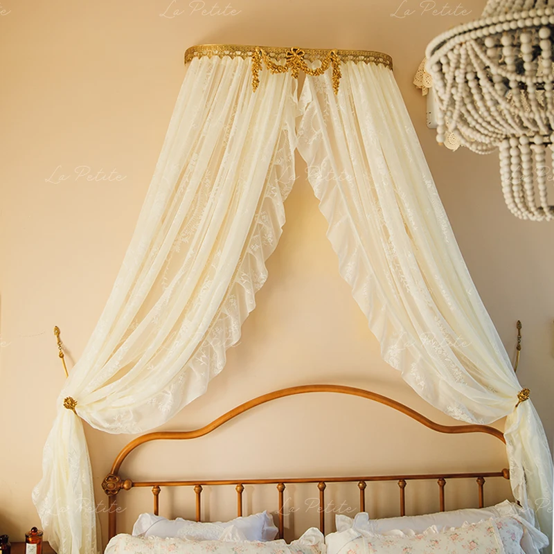 Elegant Vintage Gold Alloy Bed Canopy Bracket, Decorative Curtain Holder, Luxurious Wall Mount Hardware, Romantic Bedroom Decor