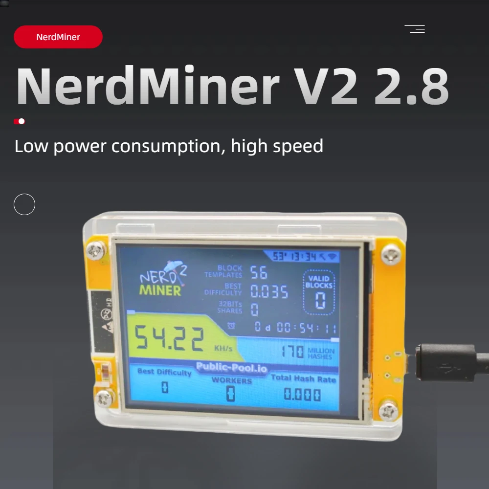 TISHRIC NerdMiner V2 55KH Lucky Miner ESP32 2.8 بوصة شاشة ذكية تشفير منفرد اليانصيب بيتكوين ESP32-2432S028R آلة التعدين