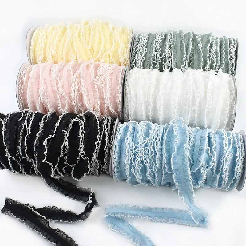 5/10 Yard 20/25mm Rüschen-Gummibänder zum Nähen von Rockbündchen, Gummiband, Spitzenbesatz, Haarschmuck, Stretchband, DIY-Zubehör