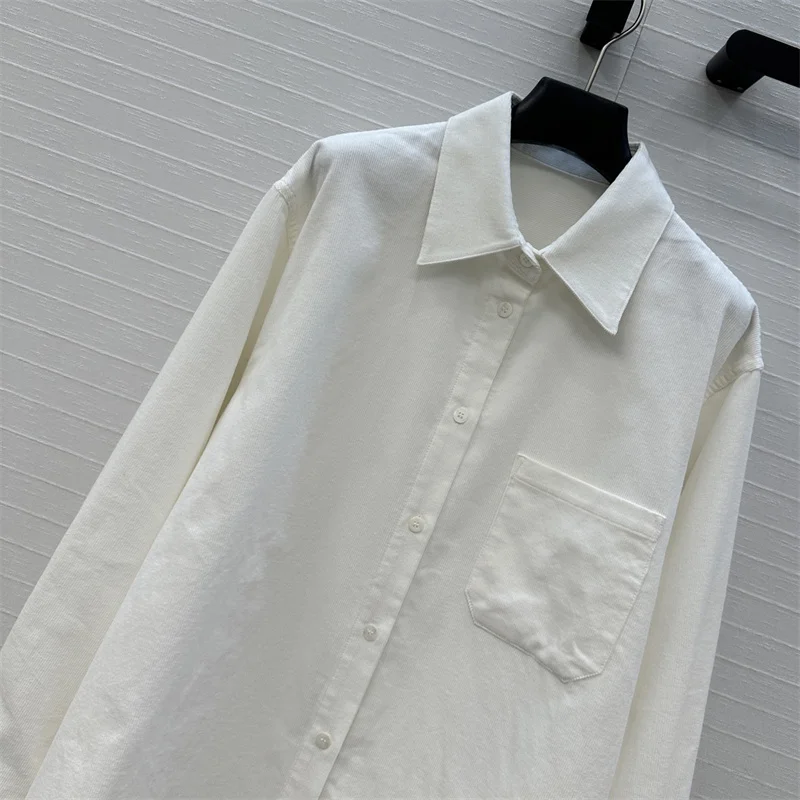 Damen-Shirt, neuer Herbst 2022, einreihig, schmale Passform, Revers, langärmeliges Oberteil, reiner Baumwoll-Cord, Damenbluse, dünner Y2K-Mantel