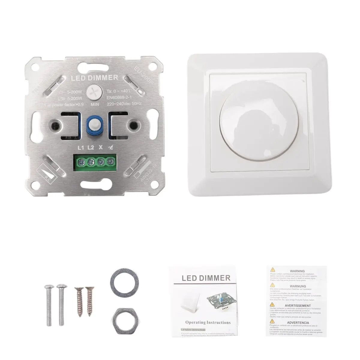 SDFC LED Dimmer Switch 230V for Dimmable LEDs/ 5-200W with White Cover Plate