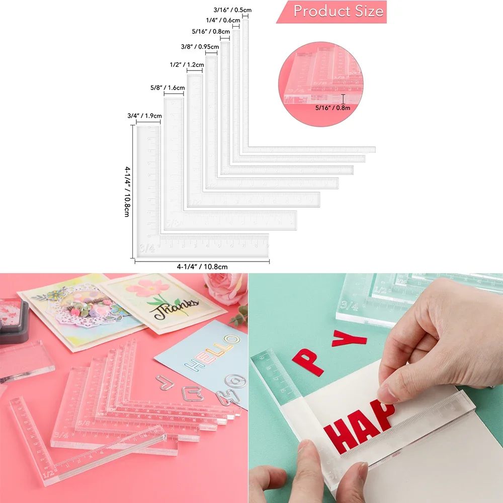 Kit d'outils de positionnement en forme de L en acrylique, 7 pièces/ensemble, coins de cartes, aide à la fabrication de couches de cartes de doublure, outil de règle de positionnement facile