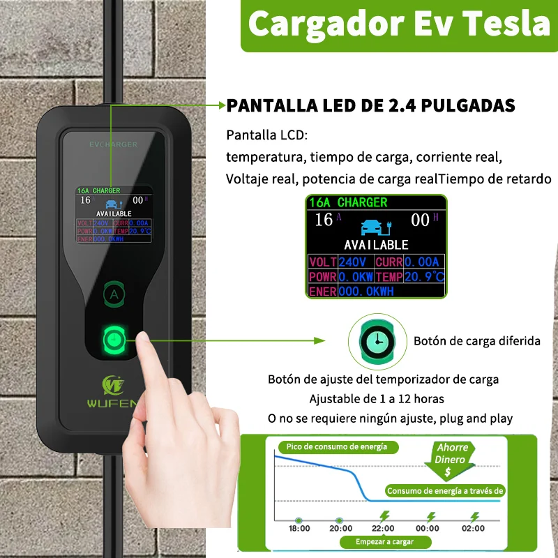 WUFEN Discount Home Tesla Ladegerät Tragbares Ladestapel 16A 1 Phase 110V EV Ladegerät NACS/TPC 3,5 kW Tesla Modell 3 y s x Autoladegerät