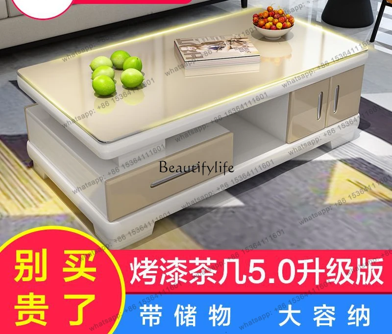 X4 Modern simple piano paint coffee table table tempered glass surface household living room small apartment