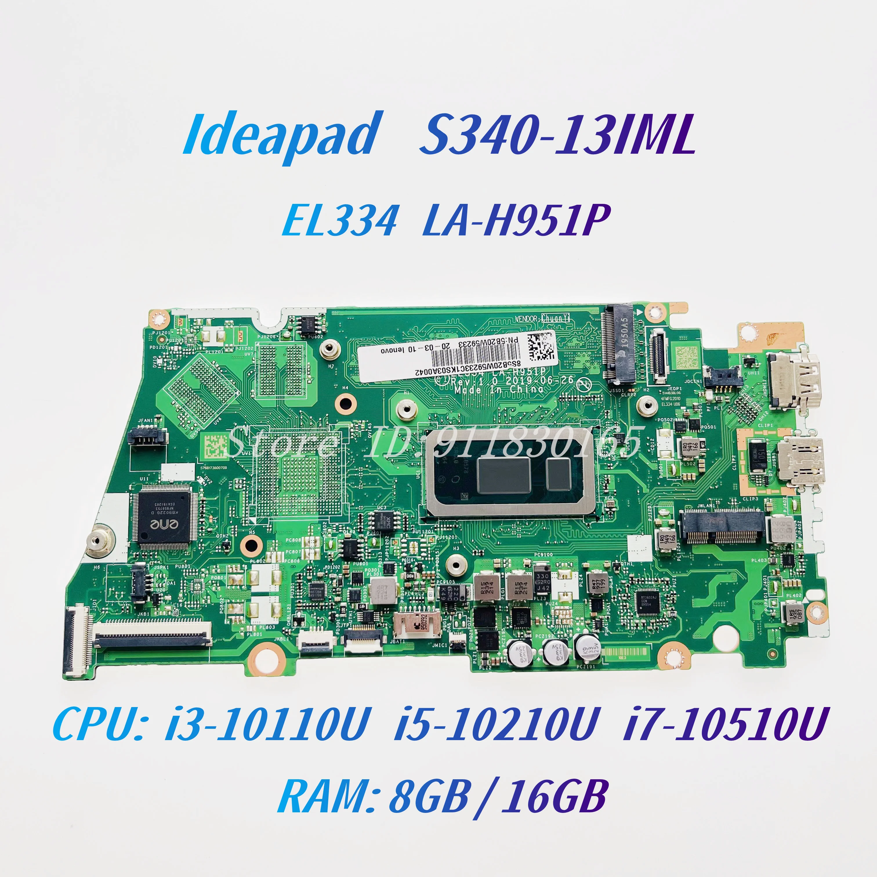 EL334 LA-H951P For Lenovo ideapad S340-13IML laptop motherboard 5B20W59233 With Core i3 i5 i7 CPU 8G/16G RAM Mainboard 100% Work