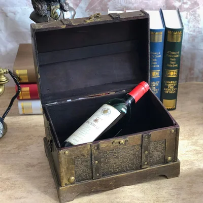 Antique and old, golden treasure chest, pirate box, wooden wooden box with lock, retro storage old storage box view 3
