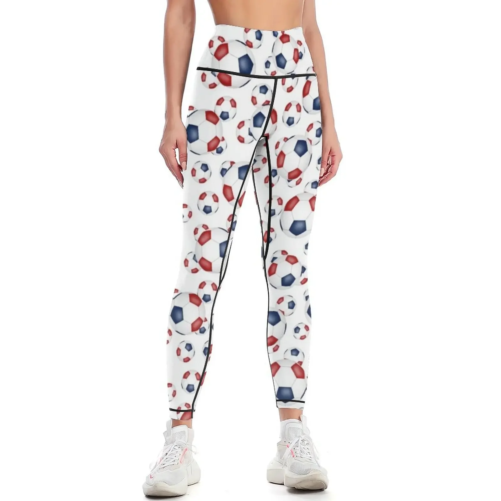 Red white and blue soccer balls pattern Leggings push up fitness Sports pants woman Fitness woman Sweatpants Womens Leggings