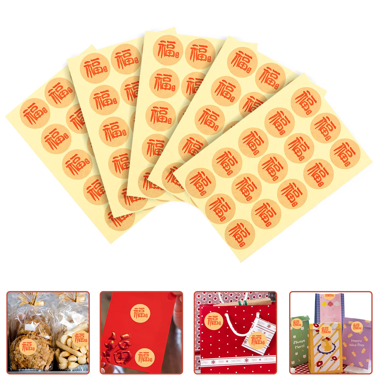 

100 Pcs Red Fu Stickers Reusable Sealing Labels for Home Office Chinese New Year Gift Box Decals Self Adhesive