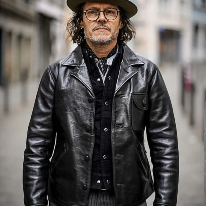 Tea Core Xiaoyou leather four-corner workwear lapel  coat