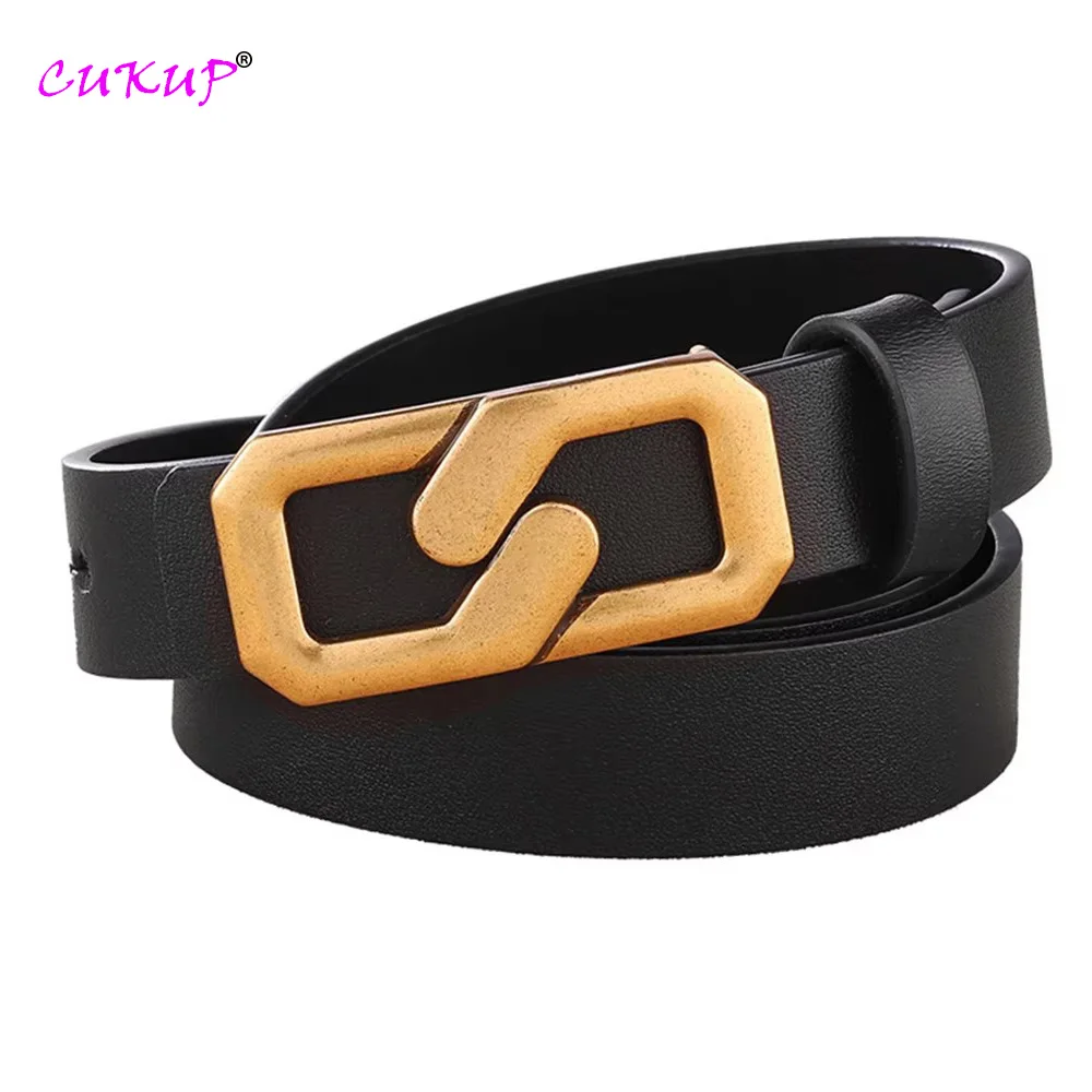 

100% Solid Cow Skin Leather Fashion Design Smooth Buckle Belts for Women 2.8cm Wide