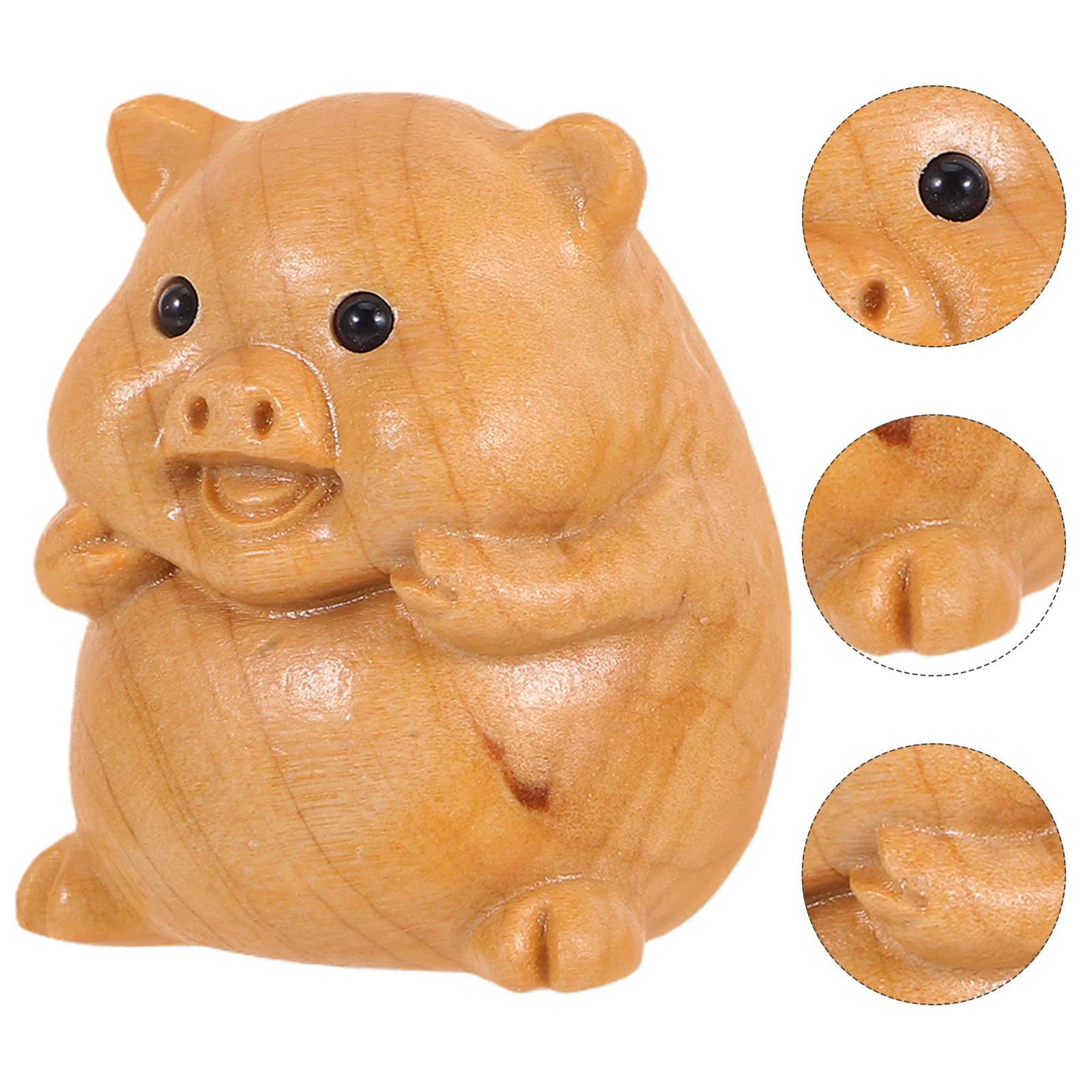 

Wooden Pig Sculpture Handcarved Retro Mini Desktop Ornament Rustic Home Office Decor Creative Piggy Statue Natural Grain Carving