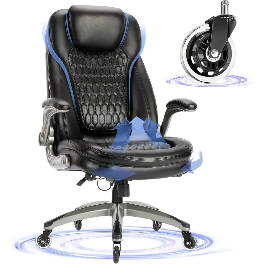 

Executive Office Chair-Ergonomic Computer Desk Chairs, High Back Leather Chairs w/Padded Flip-up Arms, Swivel Home Office Chair