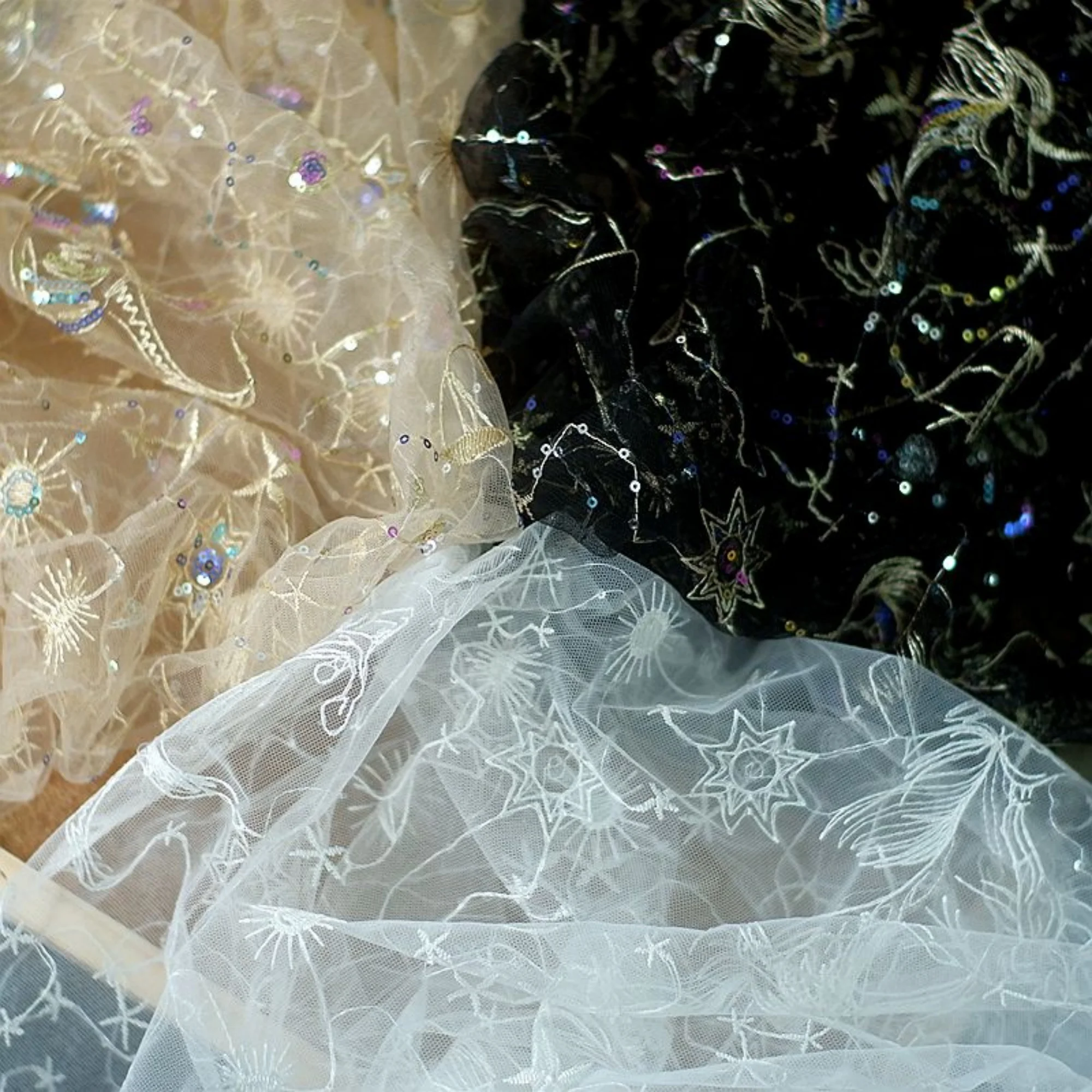 

0.5 meter Width 59.05'' colorful lace fabric,Unicorn embroidered lace,Sequins lace fabric,3D lace fabric DIY dress,doll making