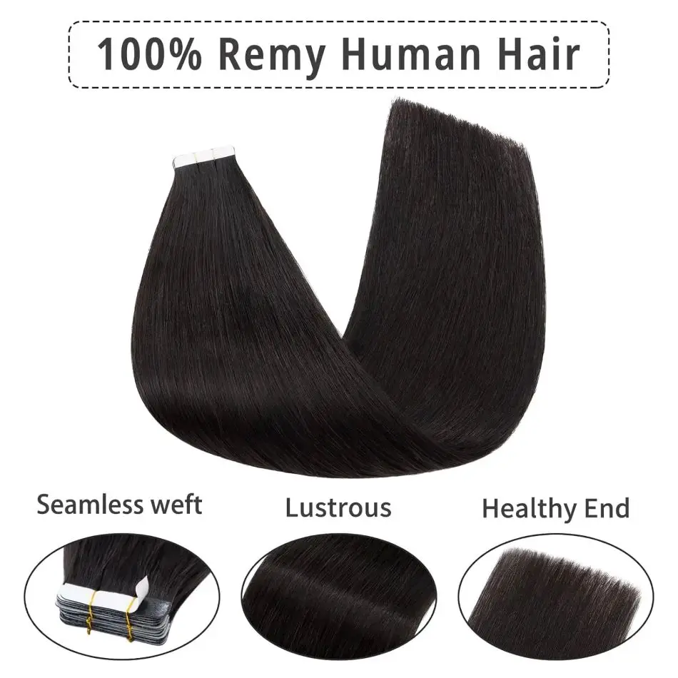 Remy Brazilian Natural Hair Straight Extensions for Women, trama da pele, cola adesiva no salão, 100% cabelo humano real, qualidade