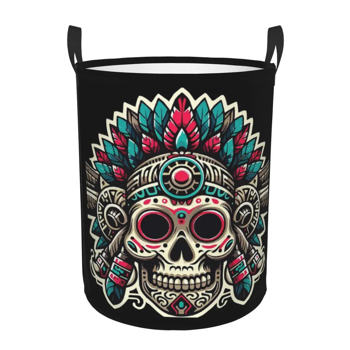 

Aztec Skull With Plume Foldable Laundry Baskets Dirty Clothes Home Organizer Large Waterproof Bucket For Home Kids