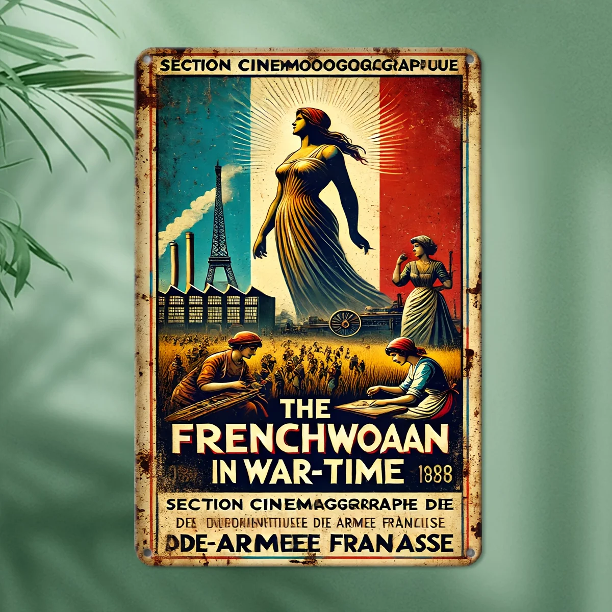 

French Women in War-Time Metal Wall Art, Iron Home Decor, Waterproof Vintage Poster Style, for Living Room, Bedroom, Cafe