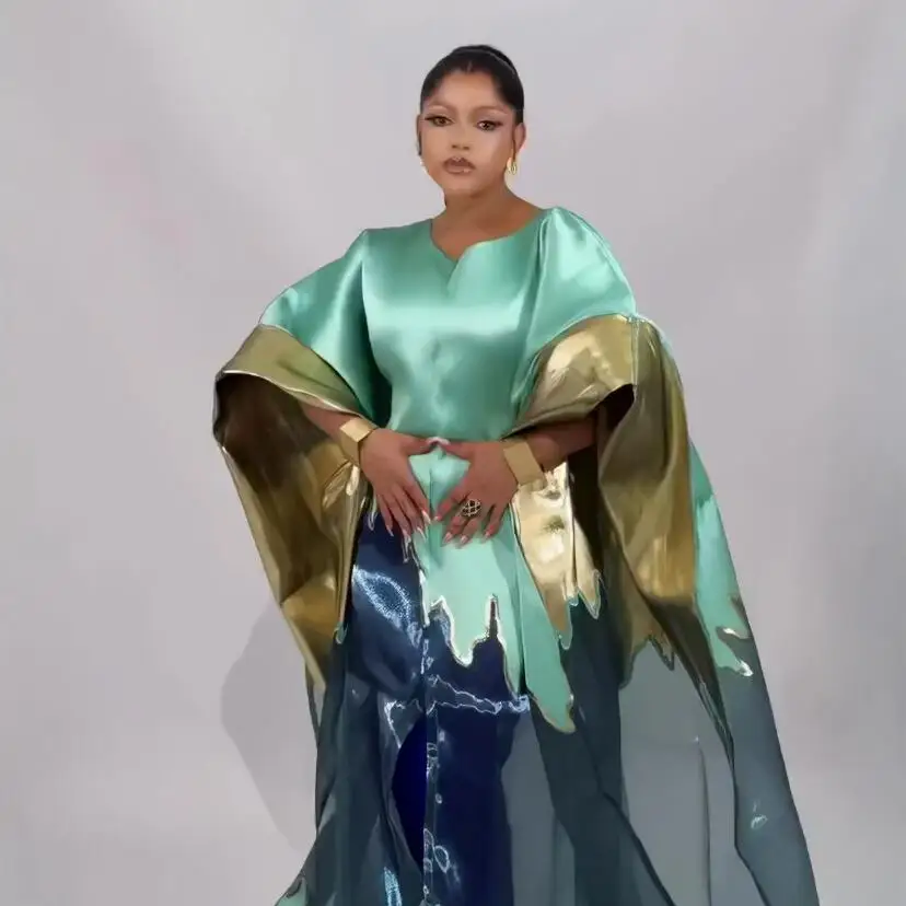 Lussuoso abito Boubou in tessuto per donna Abbigliamento africano alla moda con elegante coppia di decorazioni ricamate con lingerie di pizzo