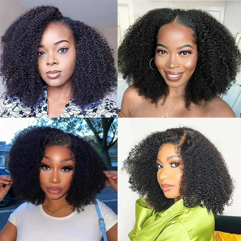 Soft Glueless 18lnch 180%Density Short Bob Natural Black Kinky Curly Wig  Lace Front Wig For Women BabyHair Preplucked Synthetic