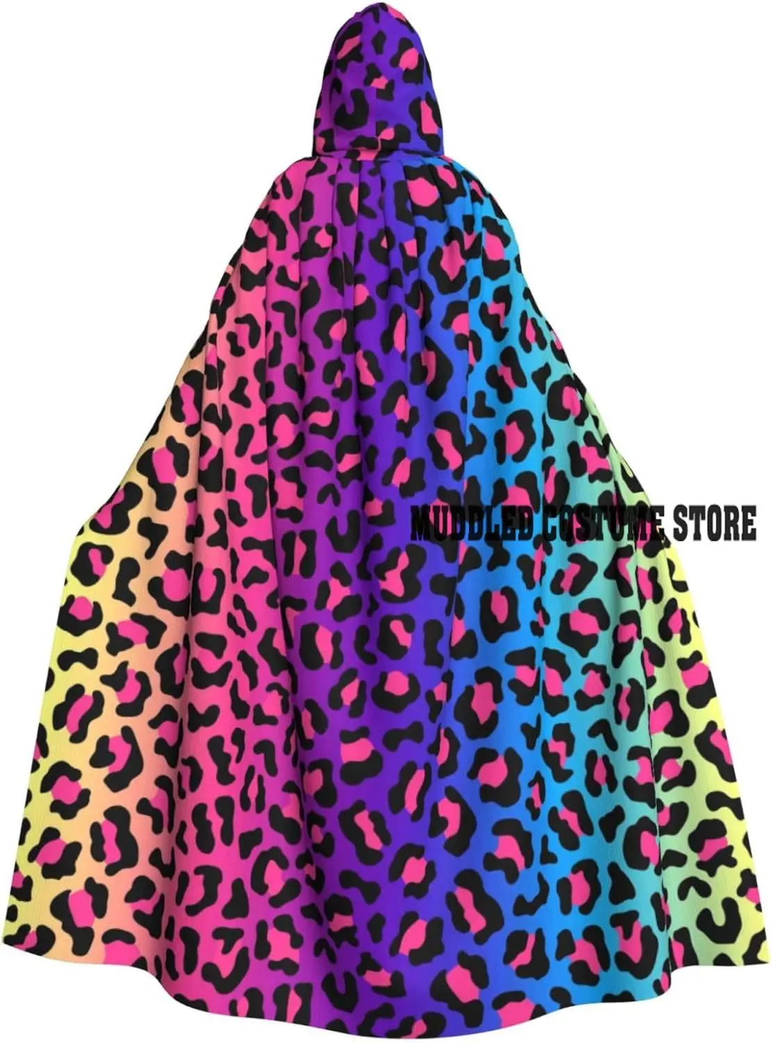 

Leopard Neon Rainbow Gradient Unisex Adults Halloween Costumes Cape Hooded Cosplay Costume Robe Cloak Cape