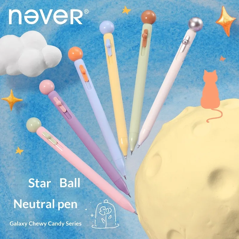 NEVER ST Double Bead Tip Gel Pen 0.5mm Quick Dry Black Ink Side Click Pen Smooth Writing for Student Exam Writing Office Supply