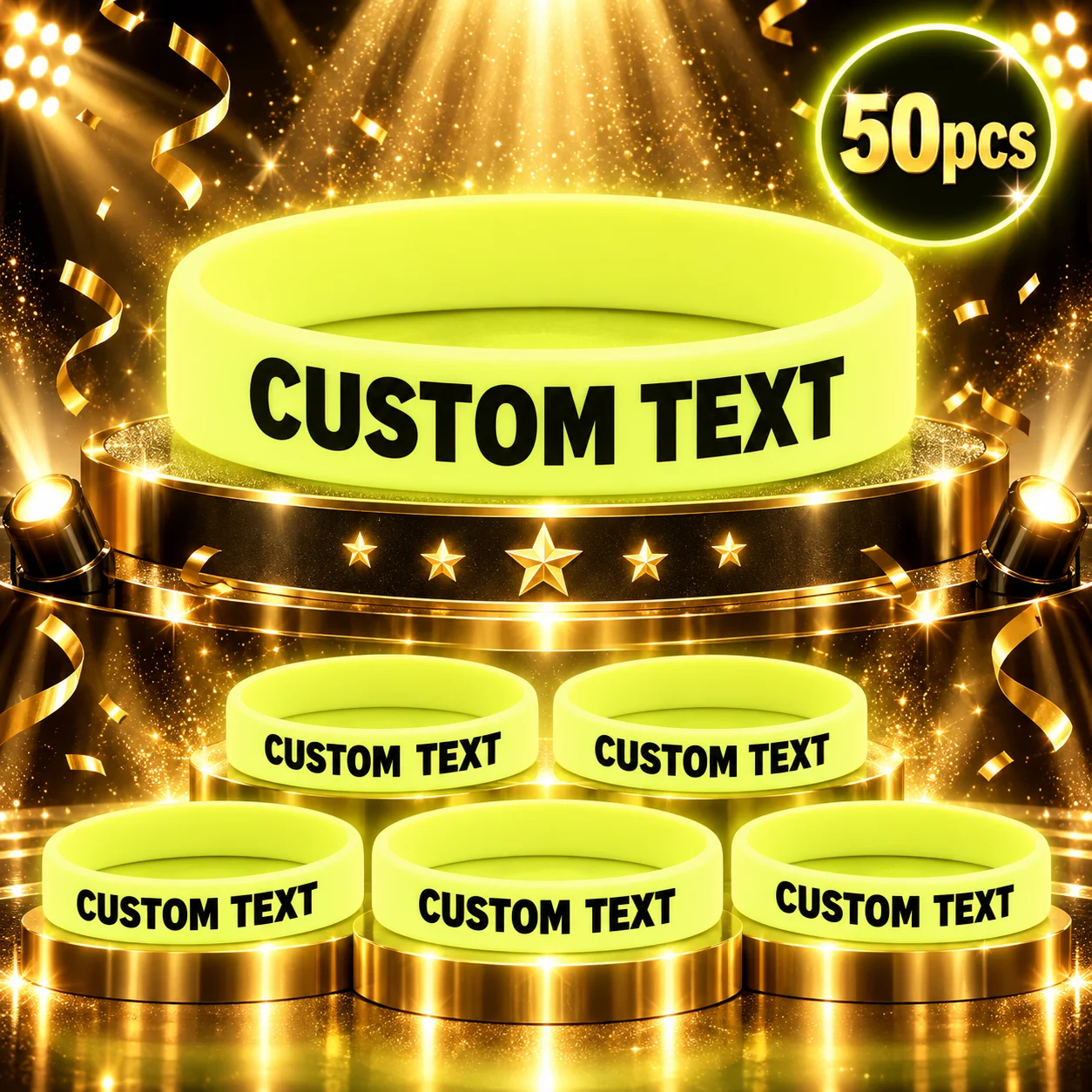 Custom Luminous Silicone Bracelets, 50PCS