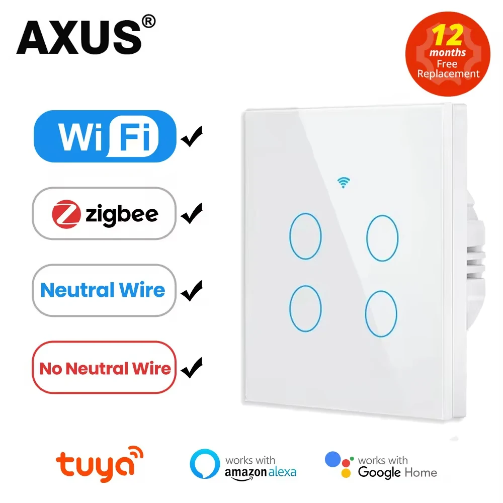 AXUS Tuya EU WiFi/Zigbee 스마트 벽 스위치 1/2/3/4 갱 조명 스위치 스마트 터치 센서 스마트 홈 Alexa Google 홈으로 작동 