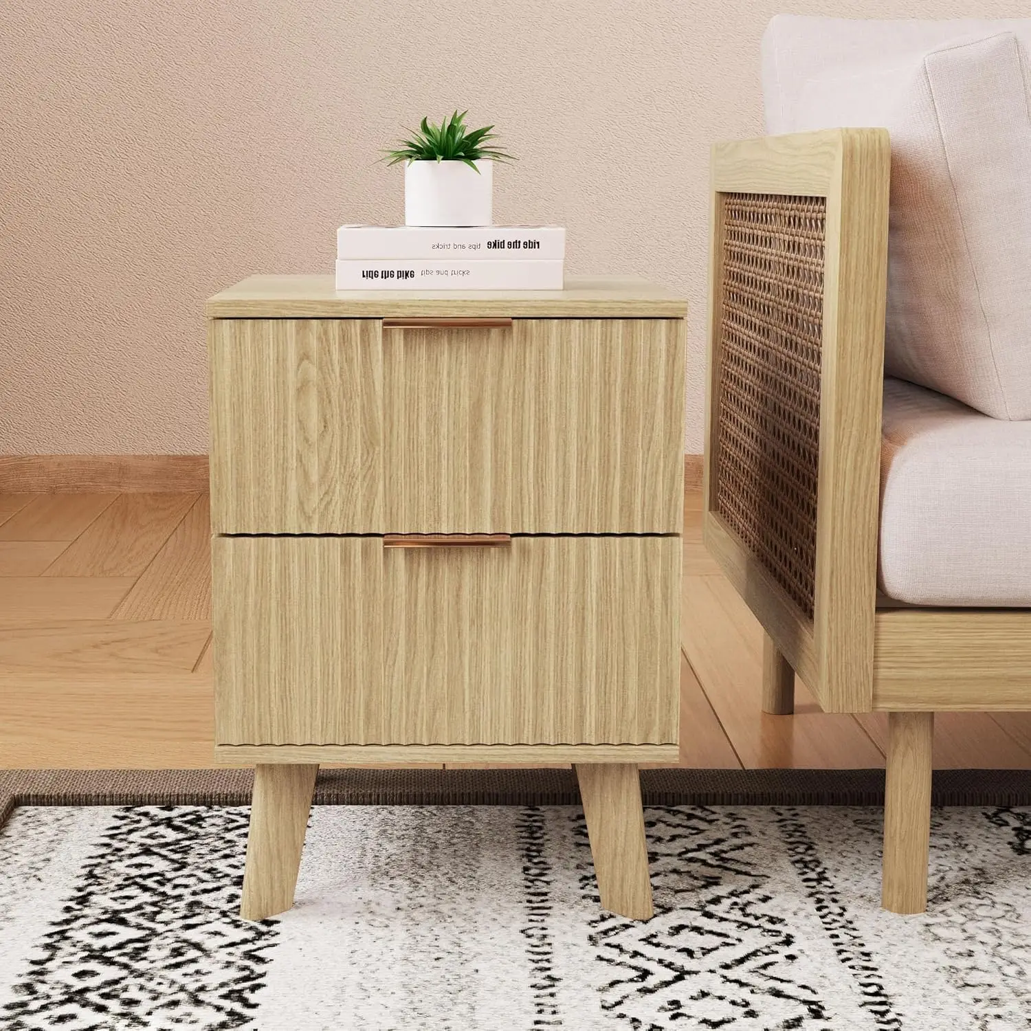 

Table for Bedroom, Small Dresser Night Stand Side Table End Table with Wood Fluted Drawer Storage for Bedroom Closet(Natural)