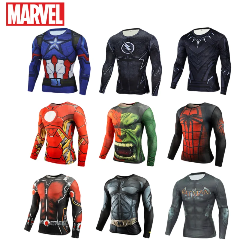 Marvel Avengers Iron Man Spider-Man Creative Children\'s Spring and Autumn Tight-fitting Long-sleeved Sports Quick-drying Clothes