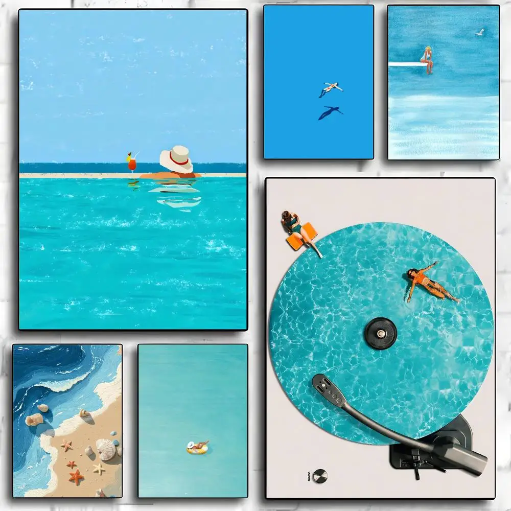 Summer Swimming Beach Poster HD Art Mural Waterproof Wall Decor Durable DIY Home Decoration for Living Room Bedroom