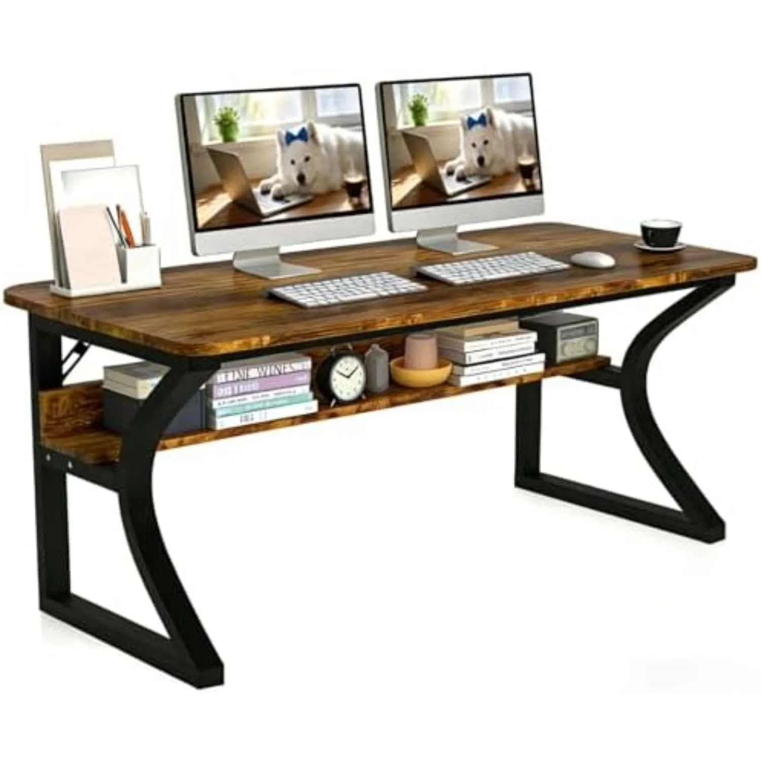 47 X 23.6'' Computer Desk, Home Office Desks w/Shelf Storage, Computer Desk w/Metal Frame, Cable Management, Study