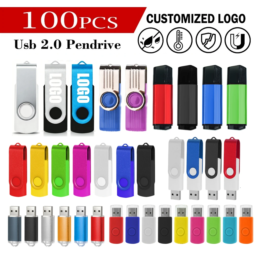 100 Pcs/Lot USB 2.0 Laser logo Flash Drive Pendrive 1GB 2GB 4GB Pen Drive 8GB 16GB Memory Stick 32GB Custom USB Stick 64GB Flash