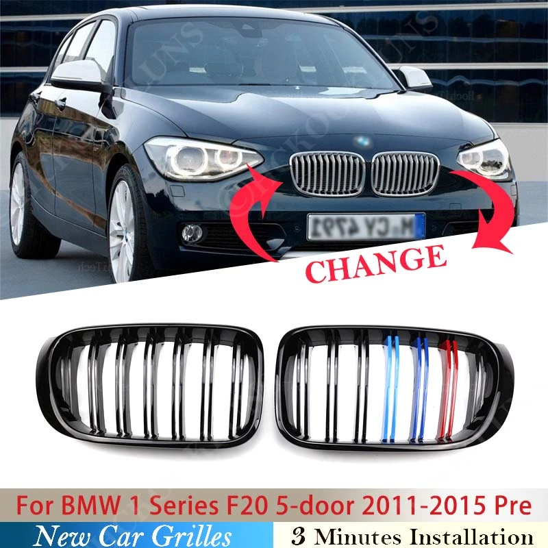 

For BMW 1 Series F20 F21 Pre-LCI 2012 - 2015 Front Kidney Grille Dual Slat Grille Black Multi Color High Quality ABS Accessories