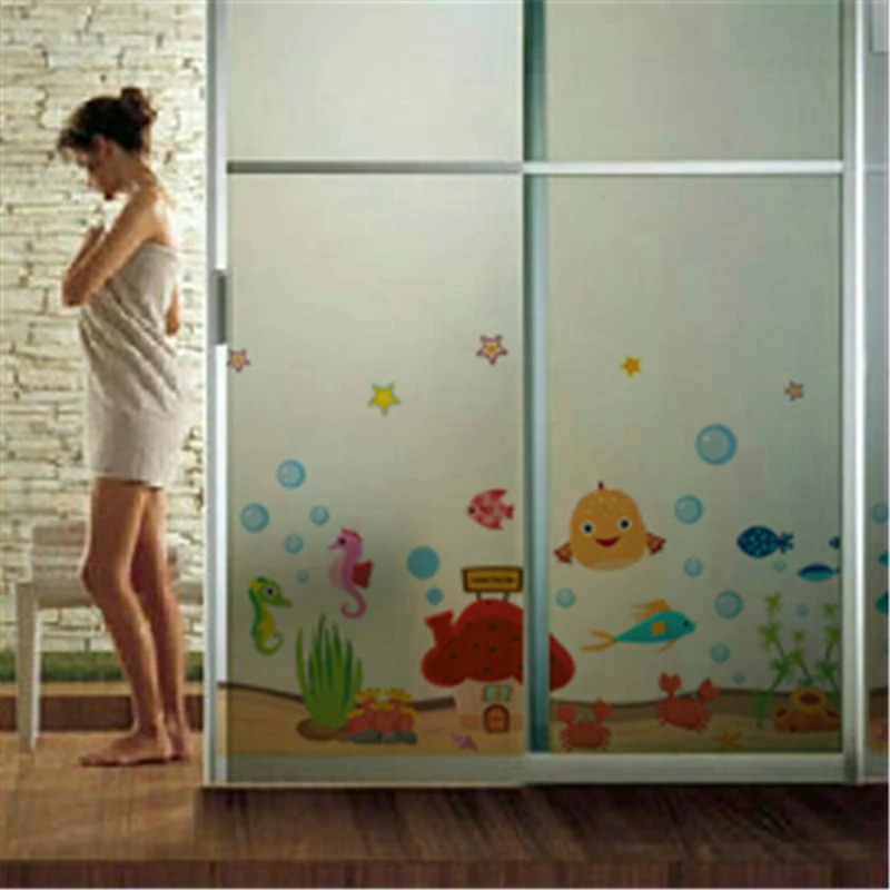 Cartoon Fishes Sealife Wall Stickers Kids Room Bathroom Baseboard Home Decoration Diy Animal Mural Art Pvc Wall Decal