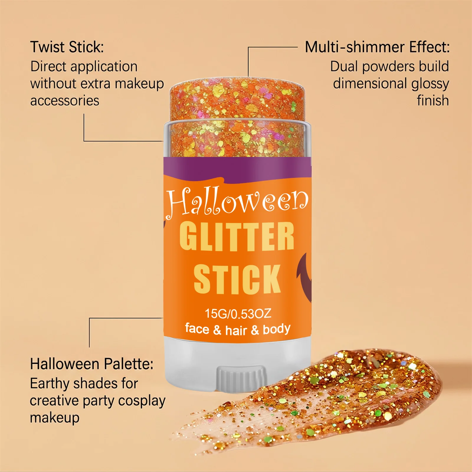 Körper- und Gesichts-Glitzerstift, funkelnder Pailletten-Glitzer-Gel-Stift, Kosmetik-Haarglitzer, Festival-Make-up für Halloween- und Weihnachtsfeiern – Detail 5