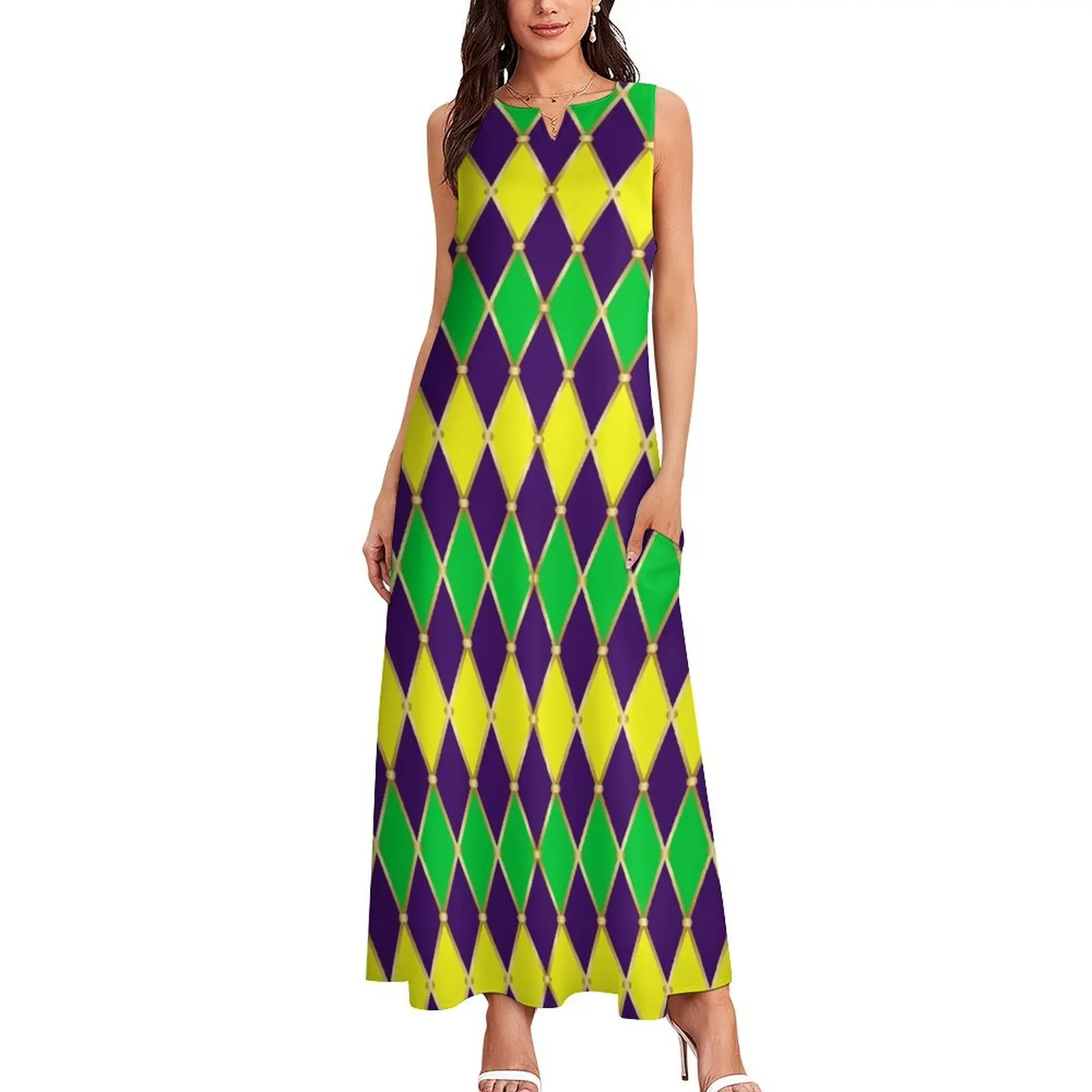 Harlequin Mardi Gras Long Dress womens clothing summer dresses women 2025