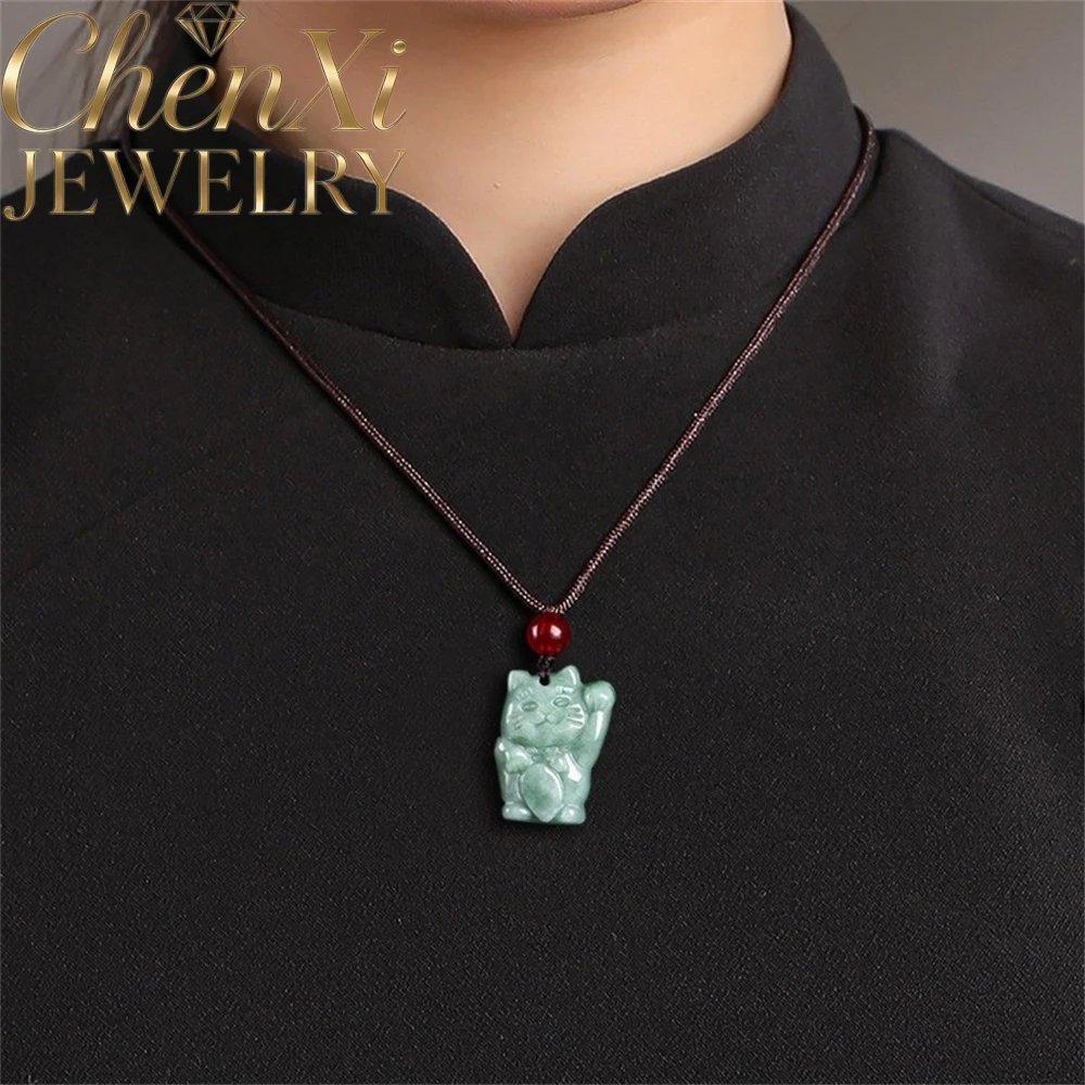 

High-end Natural Grade A Blue Water Jade Green Jade Lucky Cat Cartoon Cat Cute Pendant Fine Exquisite Gift Best Charms Jewelry
