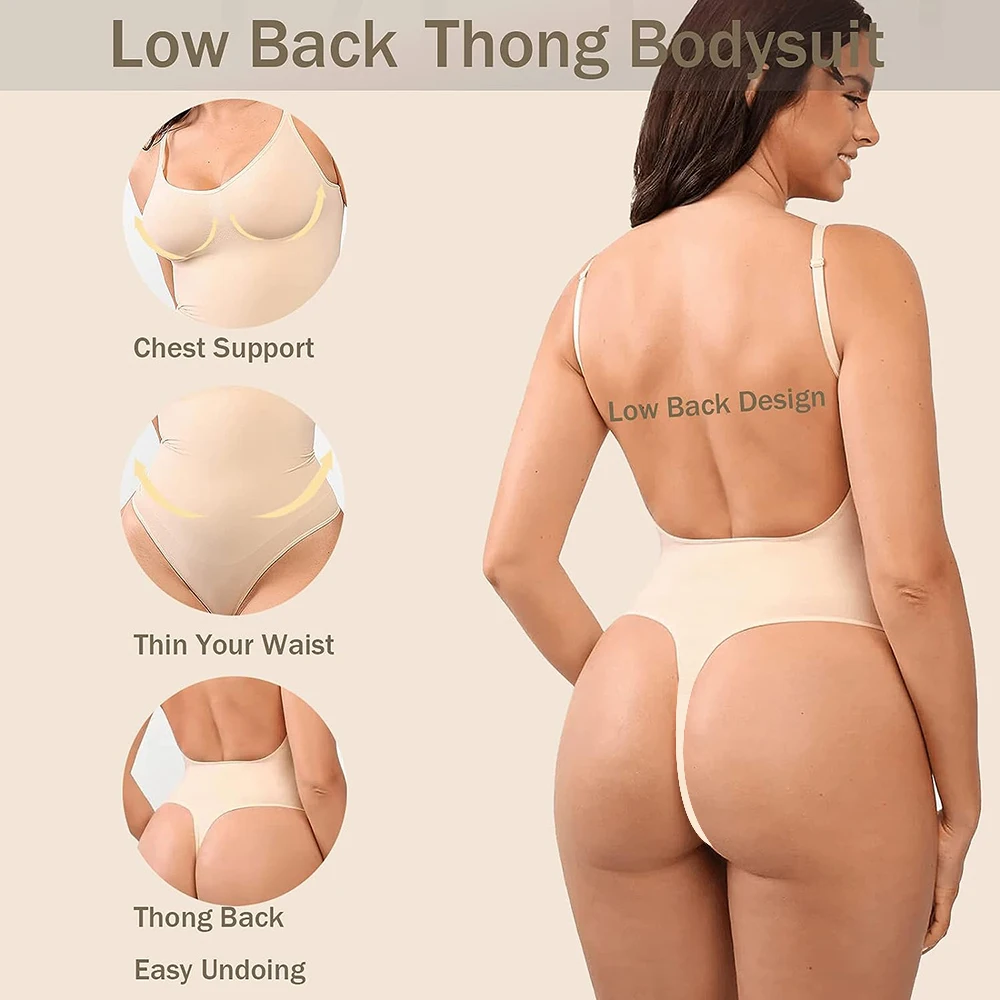 MISSMOLY Plus Size Backless Bodysuits Shapewear Thong Tummy Control Butt Lifting Body Shaper Corsets Slimming Camisole Tops