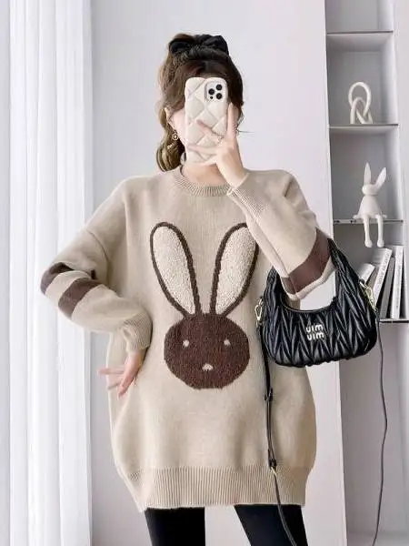 

Круглый вязаный свитер больших размеров средней длины, осенне-зимний свободный универсальный женский свитер Faion для поездок на работу, одежда большого размера